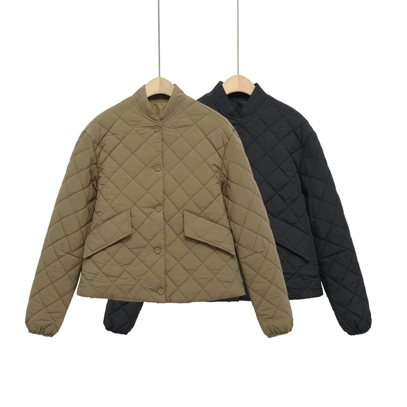 Damen Steppjacke mit Karomuster, kurzem Boxy‑Schnitt und Pattentaschen Drune
