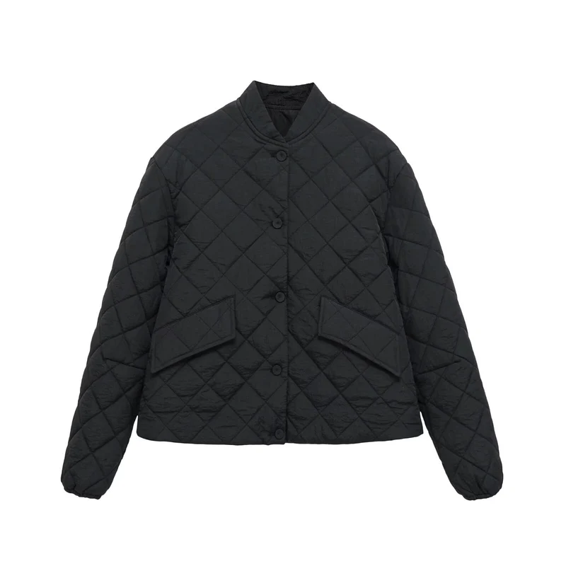 Damen Steppjacke mit Karomuster, kurzem Boxy‑Schnitt und Pattentaschen Drune