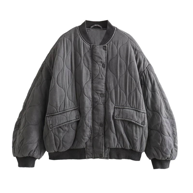 Damen Stepp-Bomberjacke mit Oversize-Silhouette, gerippten Bündchen und Pattentaschen Drune