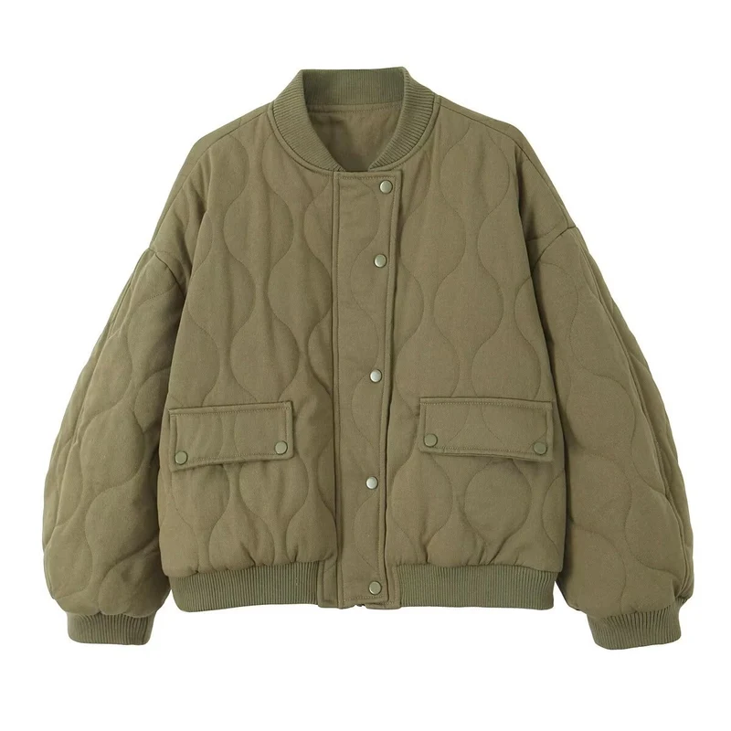 Damen Stepp-Bomberjacke mit Oversize-Silhouette, gerippten Bündchen und Pattentaschen Drune