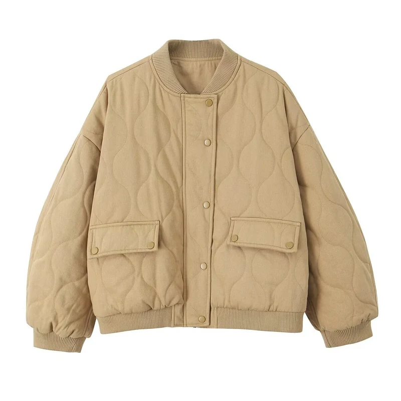 Damen Stepp-Bomberjacke mit Oversize-Silhouette, gerippten Bündchen und Pattentaschen Drune