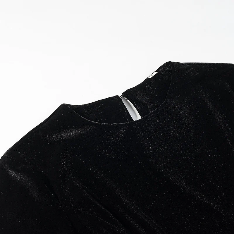 Damen Samtshirt mit asymmetrischem Spitzen-Saum und Schlitzdetail Drune