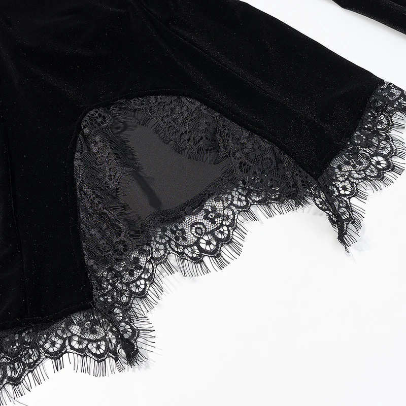 Damen Samtshirt mit asymmetrischem Spitzen-Saum und Schlitzdetail Drune