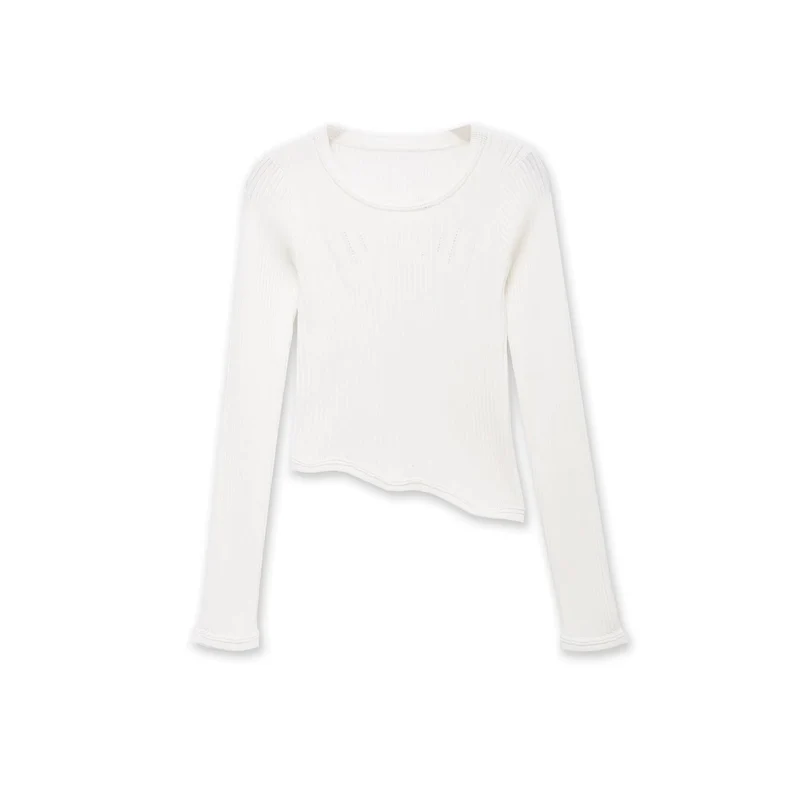 Damen Rippstrick-Longsleeve mit asymmetrischem Wellensaum Drune