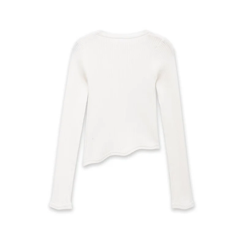 Damen Rippstrick-Longsleeve mit asymmetrischem Wellensaum Drune