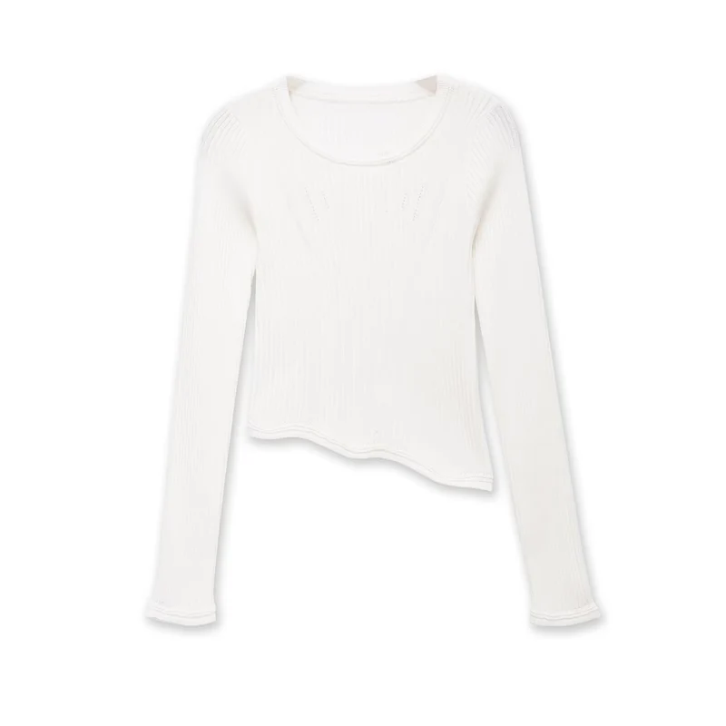 Damen Rippstrick-Longsleeve mit asymmetrischem Wellensaum Drune