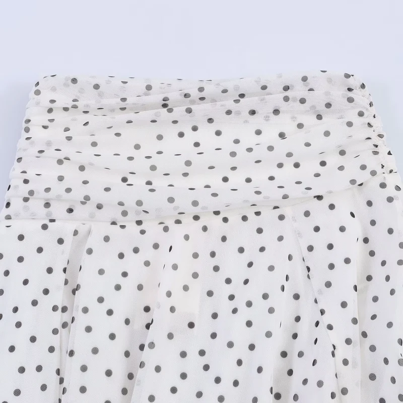 Damen Polka-Dot Midirock mit hohem Bund, A-Linie und mehrlagigem Chiffon Drune