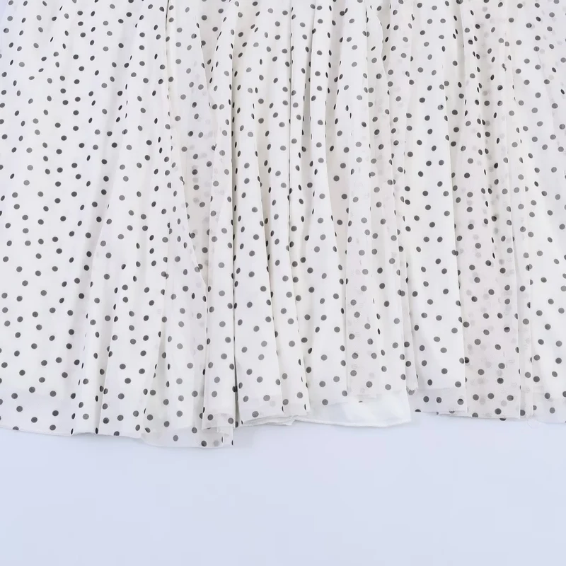 Damen Polka-Dot Midirock mit hohem Bund, A-Linie und mehrlagigem Chiffon Drune