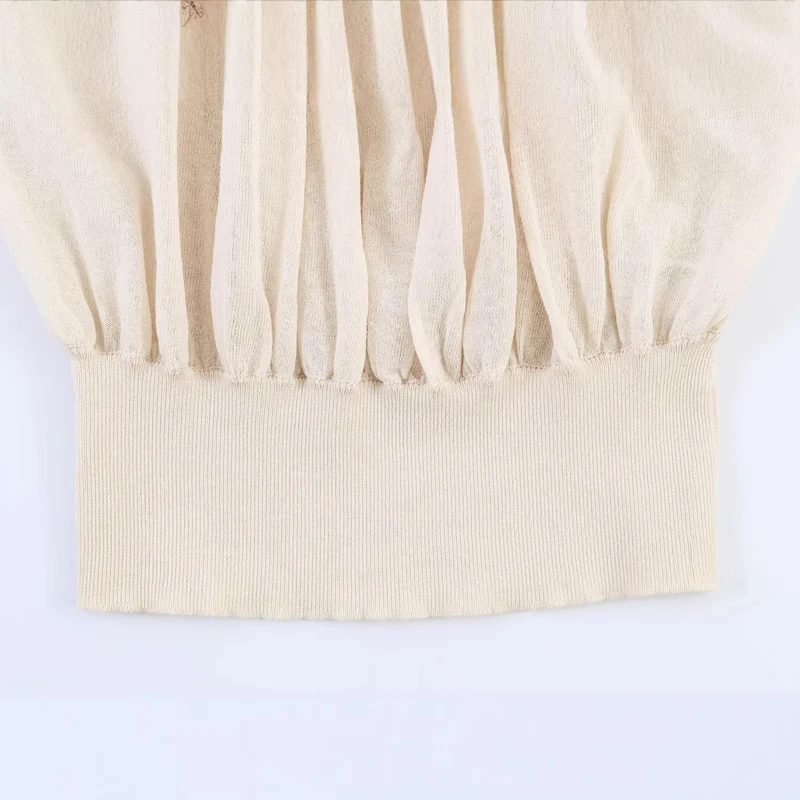 Damen Plissierter Feinstrick-Pullover mit Stehkragen und Ballonärmeln Drune