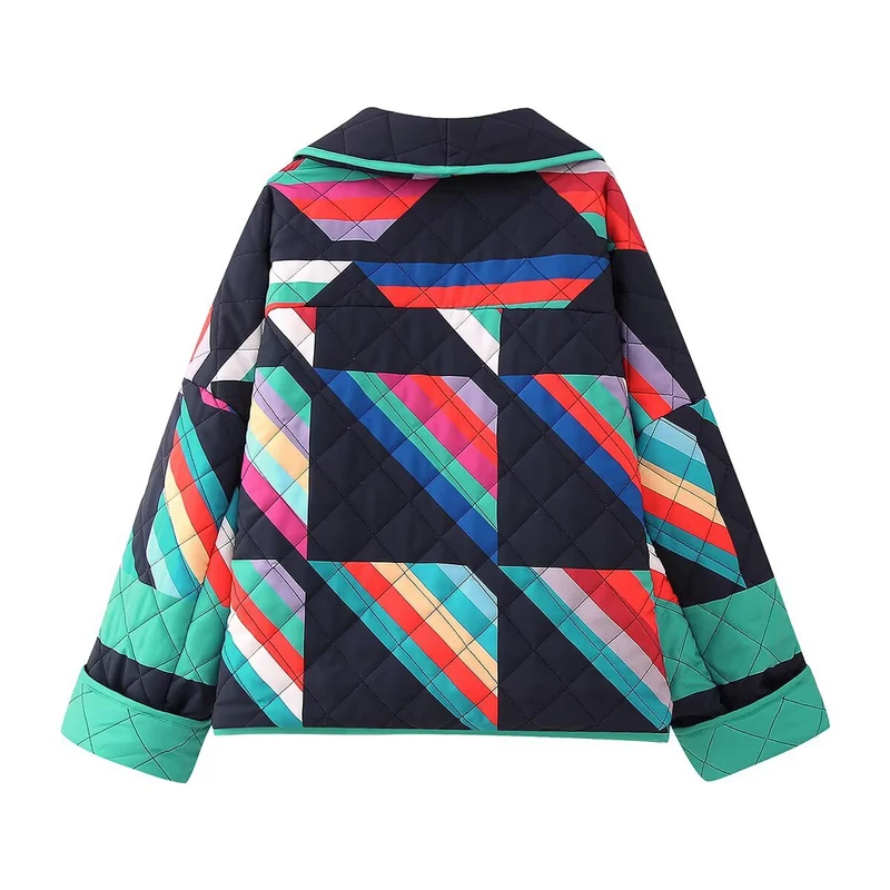 Damen Oversized Stepp-Kimonojacke mit geometrischem Farbblock-Print und weitem Ärmelschnitt Drune