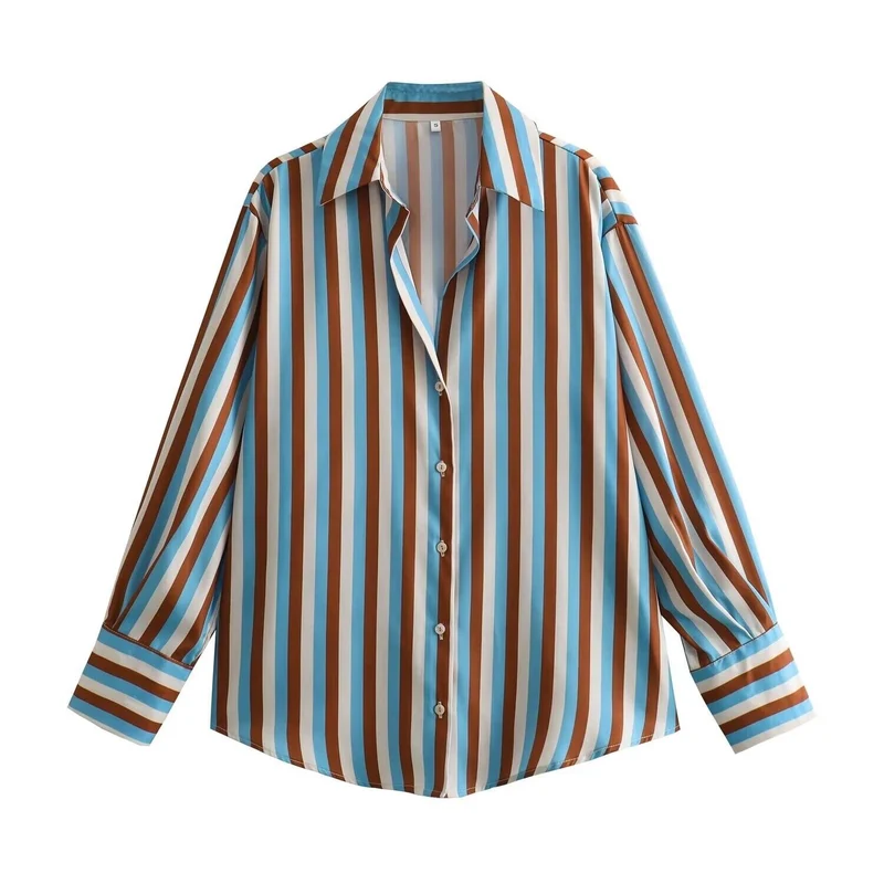Damen Oversized Satinbluse mit Hemdkragen und breiten Manschetten Drune