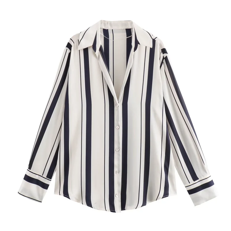 Damen Oversized Satinbluse mit Hemdkragen und breiten Manschetten Drune