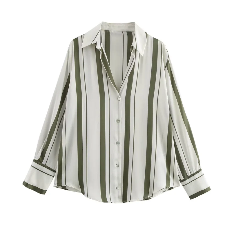 Damen Oversized Satinbluse mit Hemdkragen und breiten Manschetten Drune