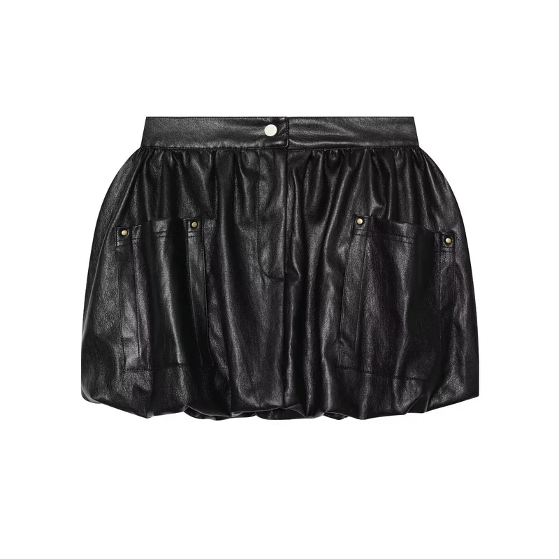 Damen Oversized Lederimitat-Bomberjacke mit Rippbündchen und aufgesetzten Taschen Drune
