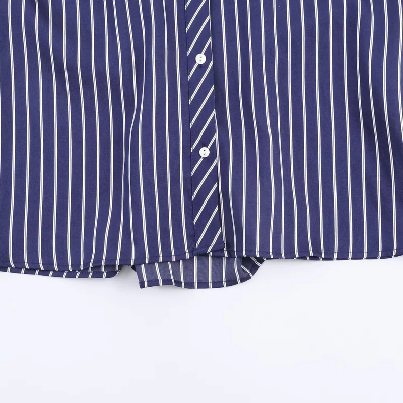 Damen Oversized Hemdbluse mit vertikalen Streifen, Ballonärmeln und breiten Manschetten Drune