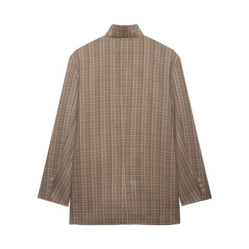 Damen Oversized Glencheck-Blazer mit Stehkragen und asymmetrischer Knopfleiste Drune