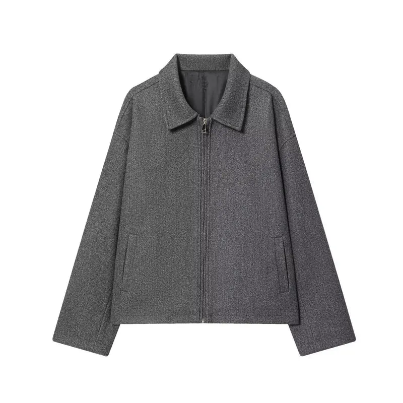 Damen Oversize Wollmix-Boxyjacke mit durchgehendem Reißverschluss und Eingrifftaschen Drune