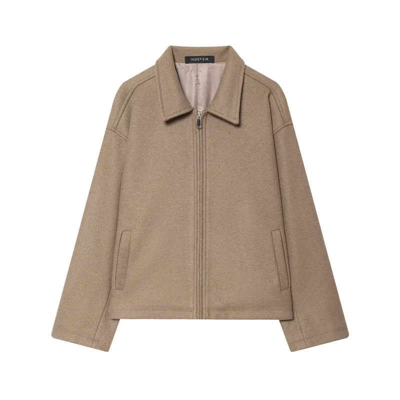 Damen Oversize Wollmix-Boxyjacke mit durchgehendem Reißverschluss und Eingrifftaschen Drune