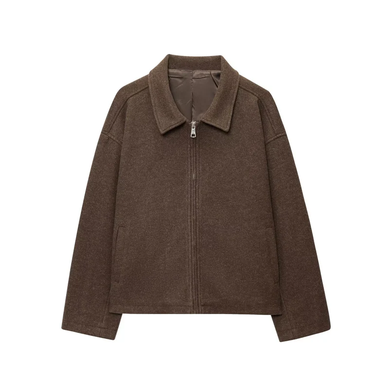 Damen Oversize Wollmix-Boxyjacke mit durchgehendem Reißverschluss und Eingrifftaschen Drune