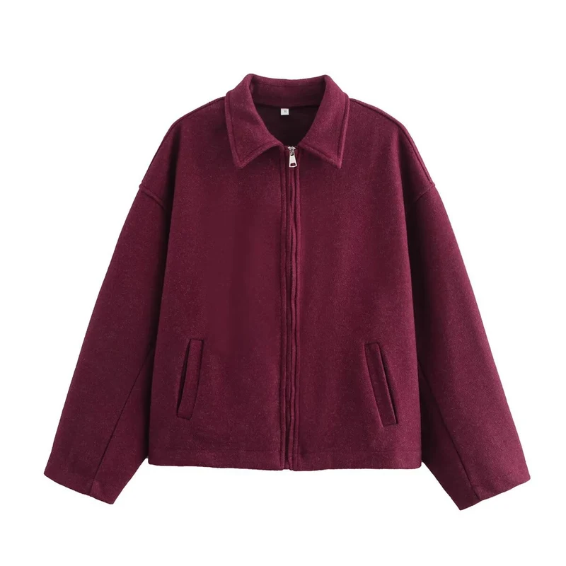 Damen Oversize Wollmix-Boxyjacke mit durchgehendem Reißverschluss und Eingrifftaschen Drune