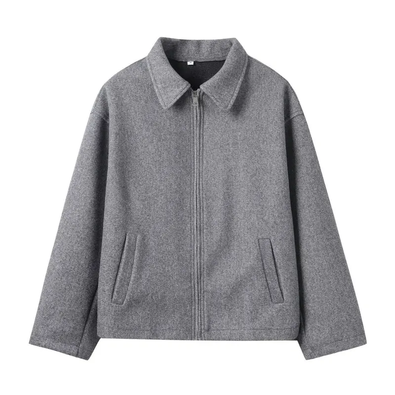 Damen Oversize Wollmix-Boxyjacke mit durchgehendem Reißverschluss und Eingrifftaschen Drune