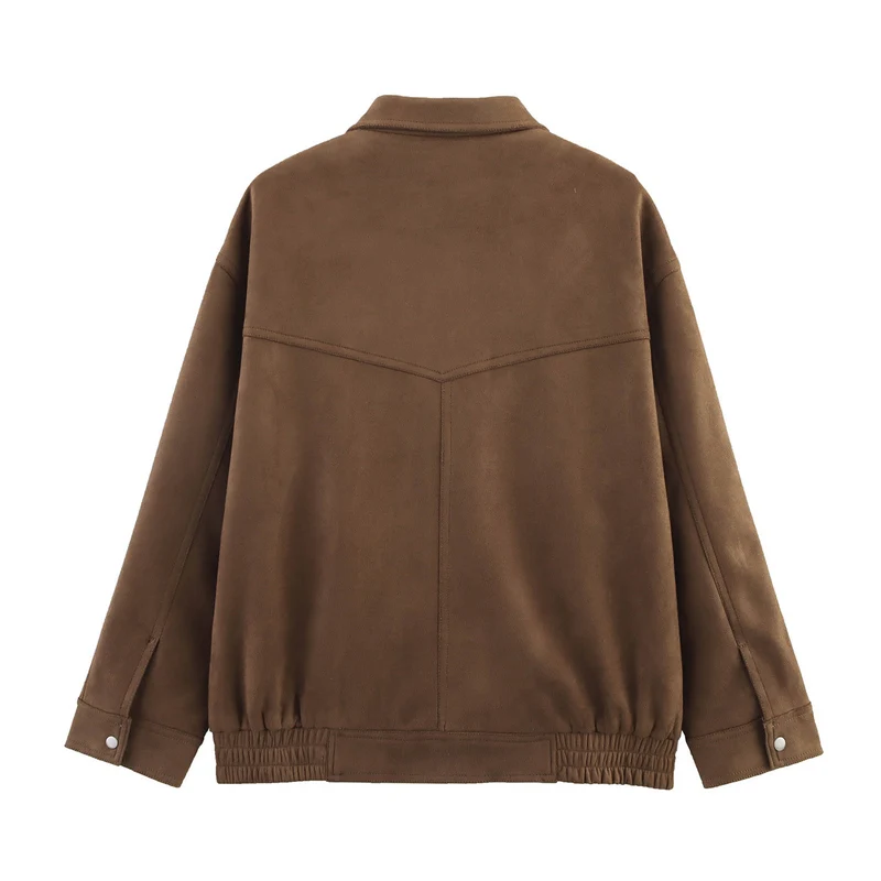 Damen Oversize Velours-Optik Jacke mit Pattentaschen, Druckknopffront und elastischem Saum Drune