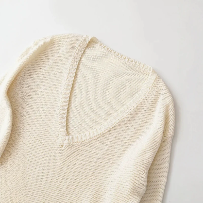 Damen Oversize V-Ausschnitt Grobstrickpullover Drune