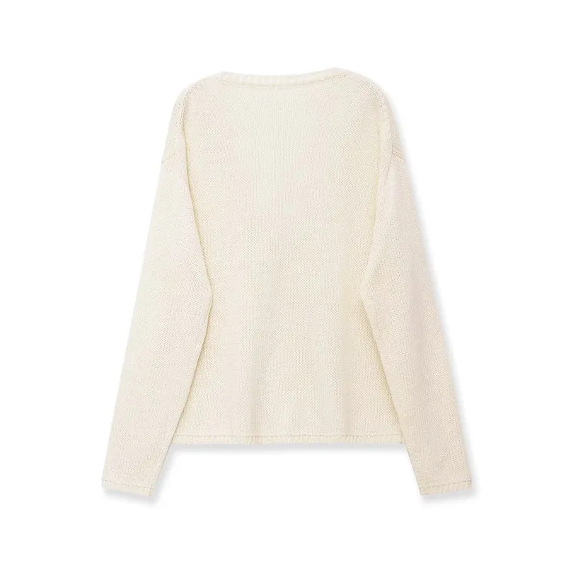 Damen Oversize V-Ausschnitt Grobstrickpullover Drune