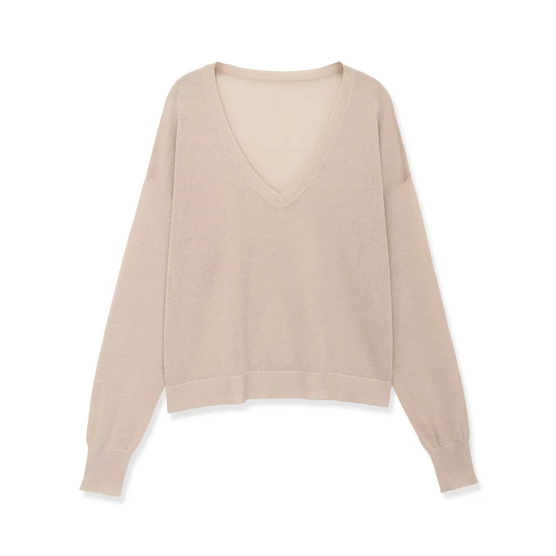 Damen Oversize V-Ausschnitt Feinstrickpullover mit überschnittenen Schultern Drune
