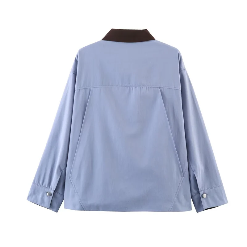 Damen Oversize Utility-Jacke mit Kontrastkragen und aufgesetzten Taschen Drune