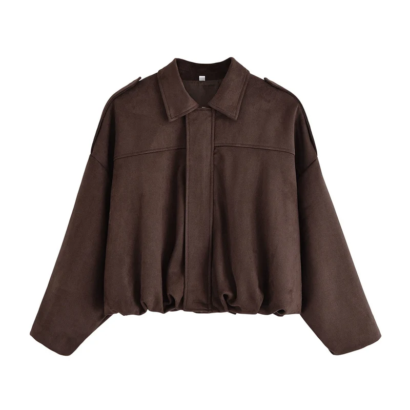 Damen Oversize-Suedejacke mit Schulterklappen, verdeckter Knopfleiste und elastischem Saum Drune