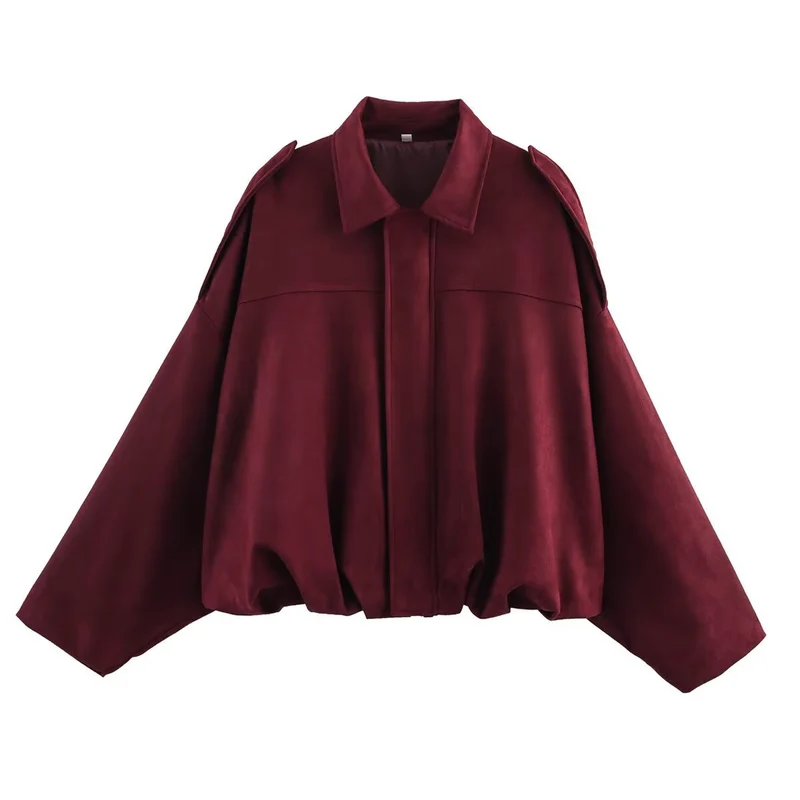 Damen Oversize-Suedejacke mit Schulterklappen, verdeckter Knopfleiste und elastischem Saum Drune
