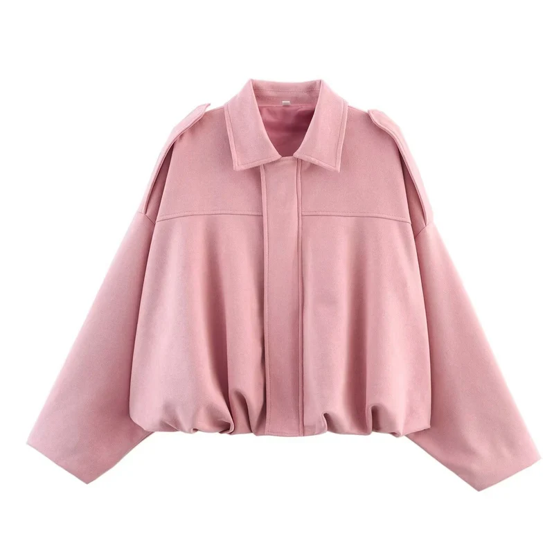Damen Oversize-Suedejacke mit Schulterklappen, verdeckter Knopfleiste und elastischem Saum Drune
