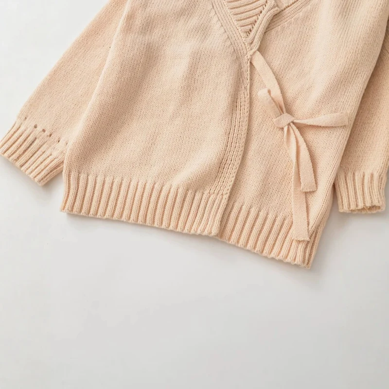 Damen Oversize Strickcardigan mit Bindegürtel und Schalkragen Drune