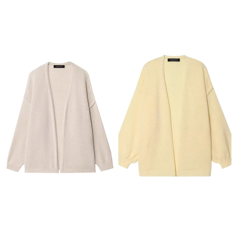 Damen Oversize Strickcardigan mit Ballonärmeln und offener Front Drune