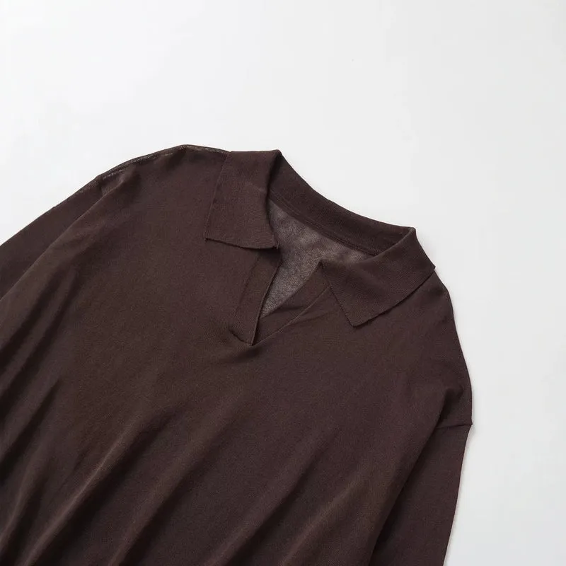 Damen Oversize-Pullover mit Polokragen, V-Ausschnitt und Tunnelzug Drune
