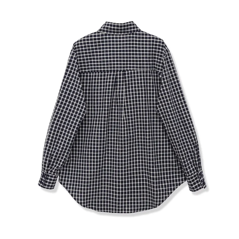 Damen Oversize Karo-Hemdbluse mit Cape-Schulter und Bindeschleife Drune