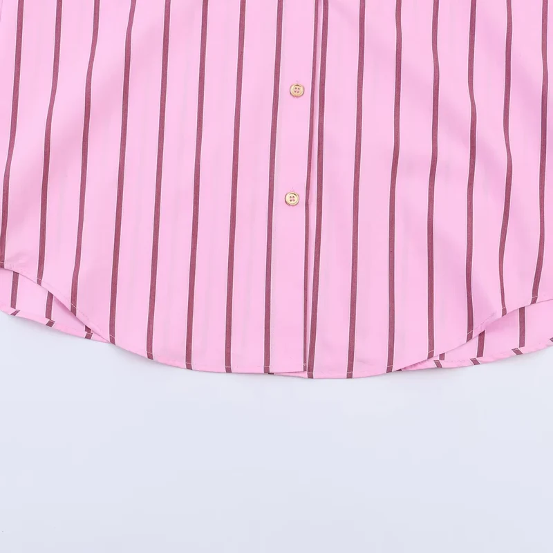 Damen Oversize-Hemdbluse mit Kontrastkragen, Manschetten und vertikalem Streifenmuster Drune
