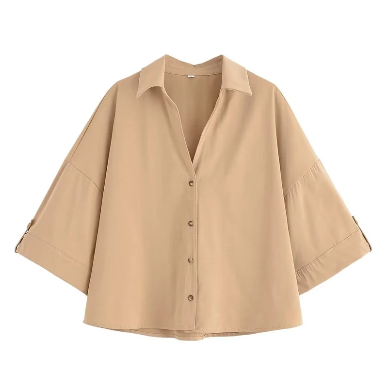Damen Oversize-Hemdbluse mit dreiviertel-Ärmeln und Manschetten Drune