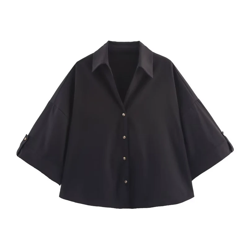 Damen Oversize-Hemdbluse mit dreiviertel-Ärmeln und Manschetten Drune