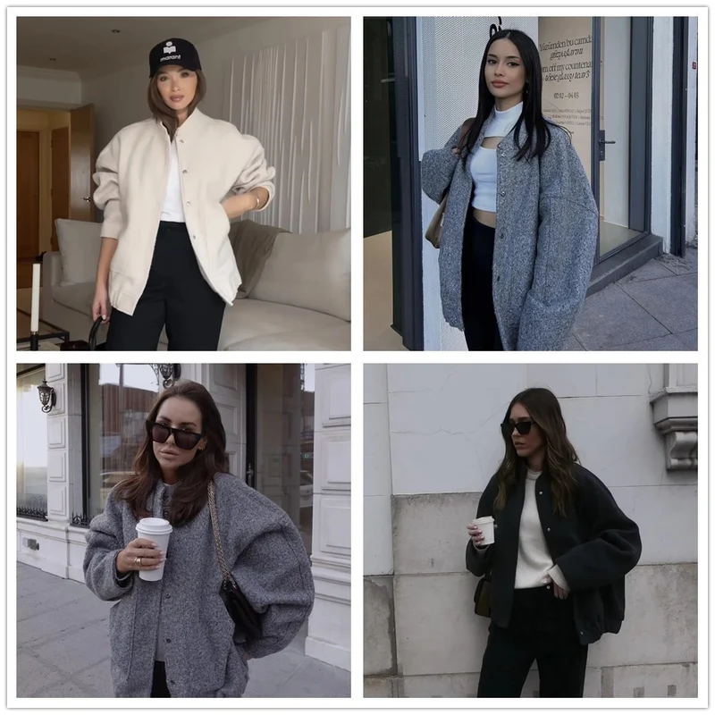 Damen Oversize-Fleecejacke mit Stehkragen, aufgesetzten Fronttaschen und elastischem Saum Drune
