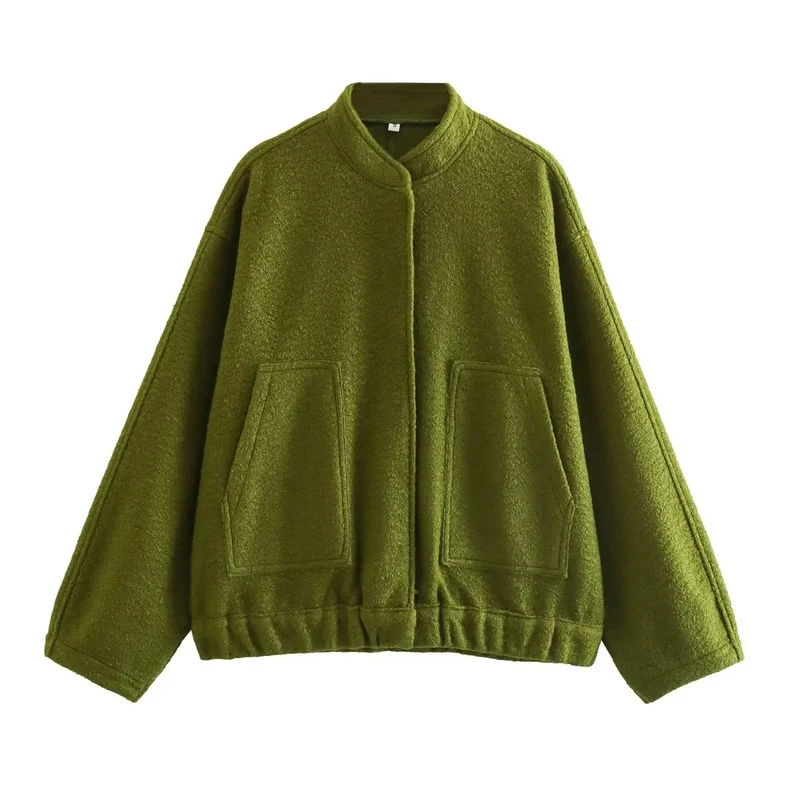 Damen Oversize-Fleecejacke mit Stehkragen, aufgesetzten Fronttaschen und elastischem Saum Drune