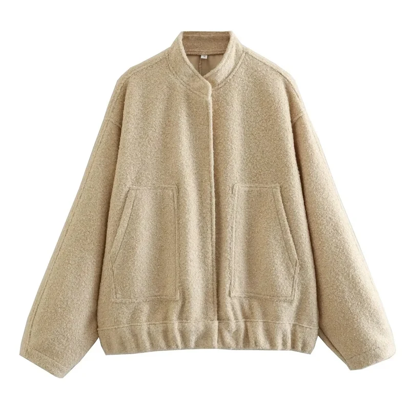 Damen Oversize-Fleecejacke mit Stehkragen, aufgesetzten Fronttaschen und elastischem Saum Drune