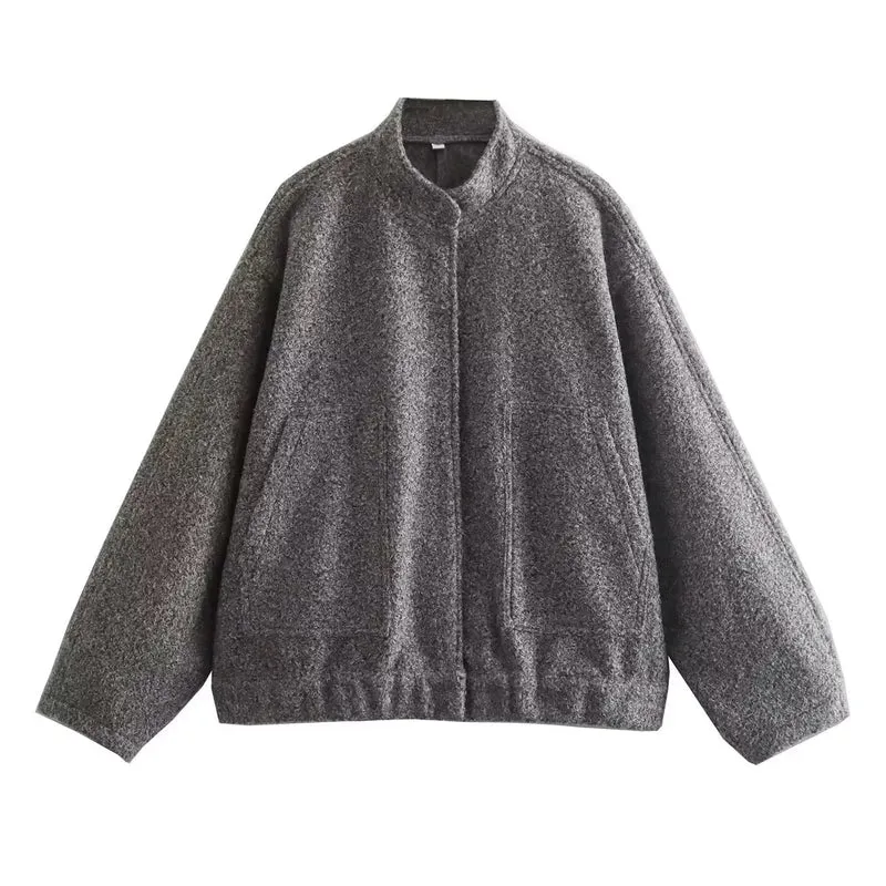 Damen Oversize-Fleecejacke mit Stehkragen, aufgesetzten Fronttaschen und elastischem Saum Drune