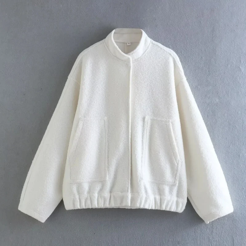 Damen Oversize-Fleecejacke mit Stehkragen, aufgesetzten Fronttaschen und elastischem Saum Drune