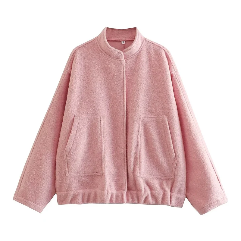 Damen Oversize-Fleecejacke mit Stehkragen, aufgesetzten Fronttaschen und elastischem Saum Drune