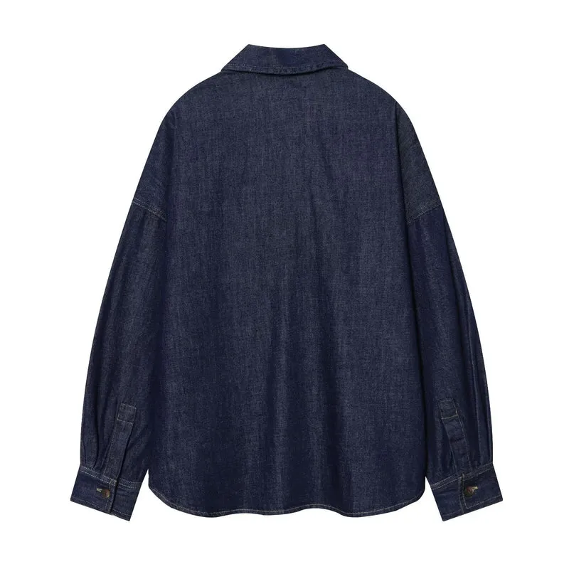 Damen Oversize-Denim-Tunika mit halber Knopfleiste und markanten Nahtdetails Drune