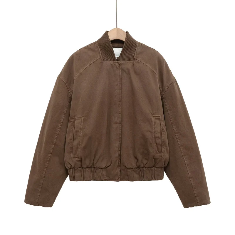 Damen Oversize-Bomberjacke mit gerafftem Saum und Rippenkragen Drune