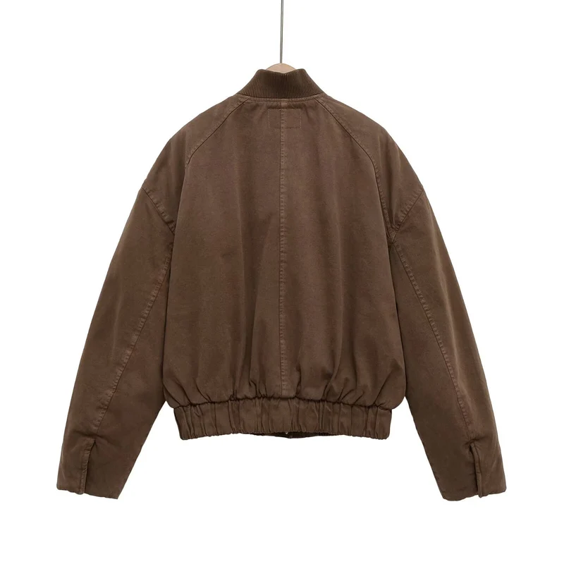 Damen Oversize-Bomberjacke mit gerafftem Saum und Rippenkragen Drune