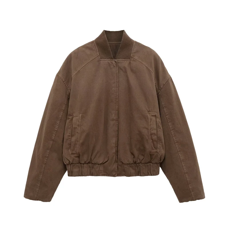 Damen Oversize-Bomberjacke mit gerafftem Saum und Rippenkragen Drune